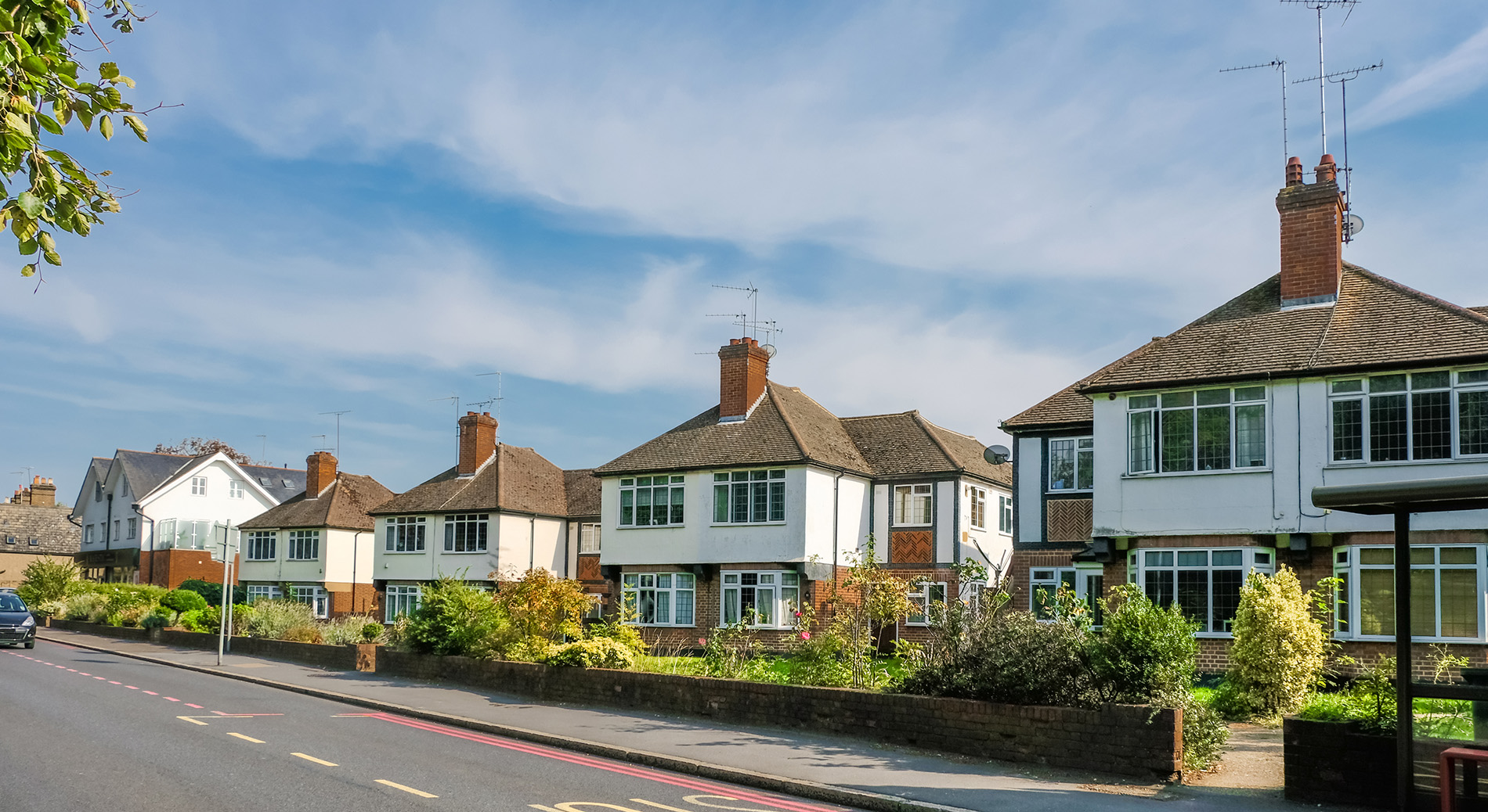 Row of Victorian homes.