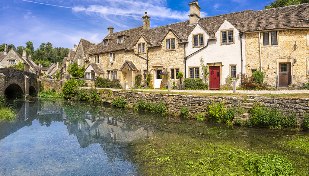 Houses along a stream.