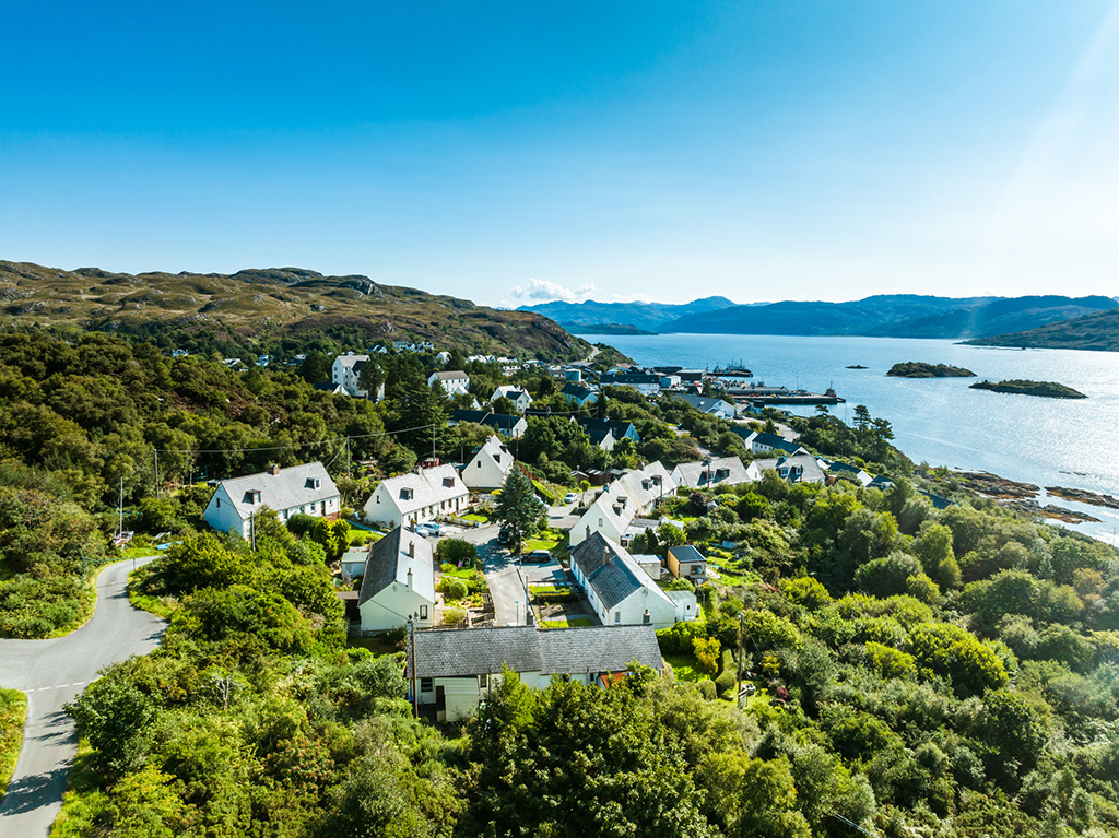 Drone view of Kyleakin at Isle of Skye, Scotland